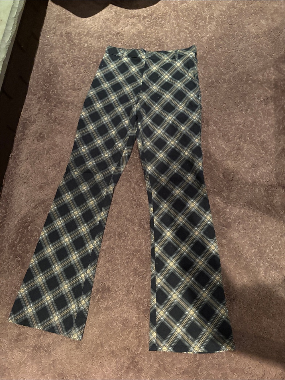 Motel Rocks Black Plaid Boot Cut Jeans